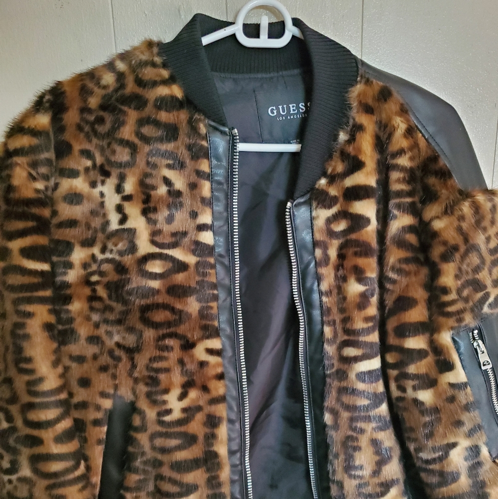 Guess leopard print bomber